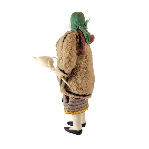 Vintage 7.5" Eastern European Folk Doll 8" Handmade Spinning Wool Costume - Picture 5 of 16